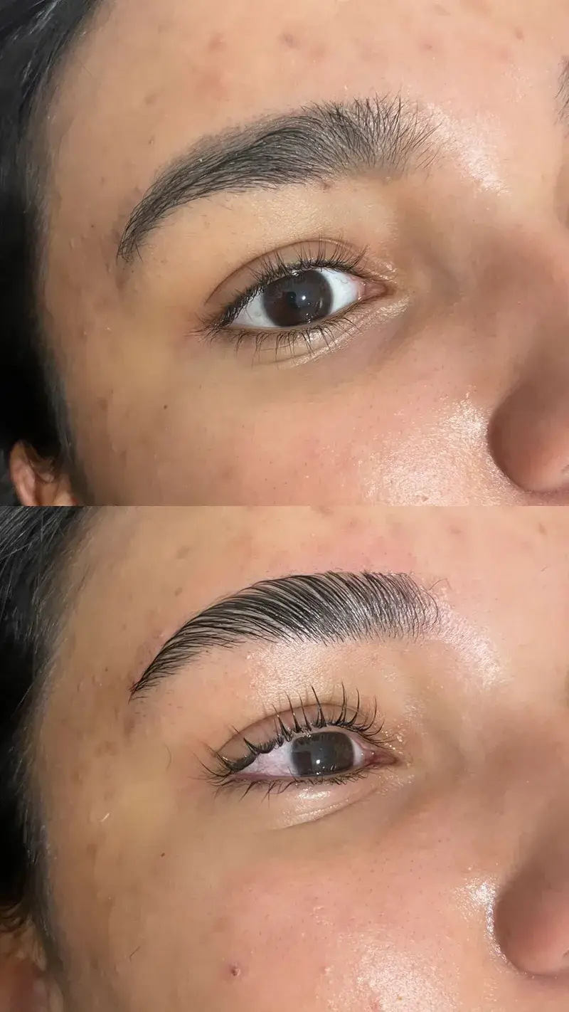 Antes e depois de sobrancelha e laminação de cílios — Excellence Ateliê
